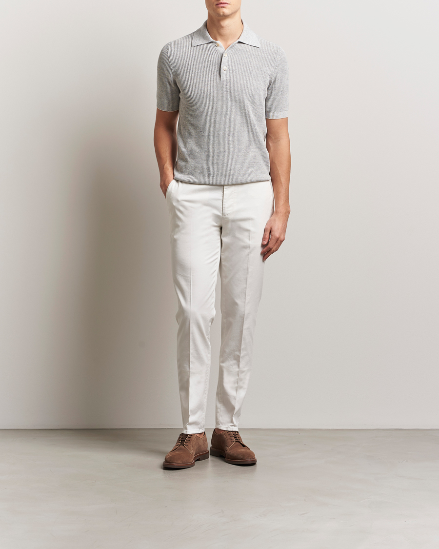 Mies | Pikeet | Brunello Cucinelli | Linen Rib Knitted Polo Pearl Grey