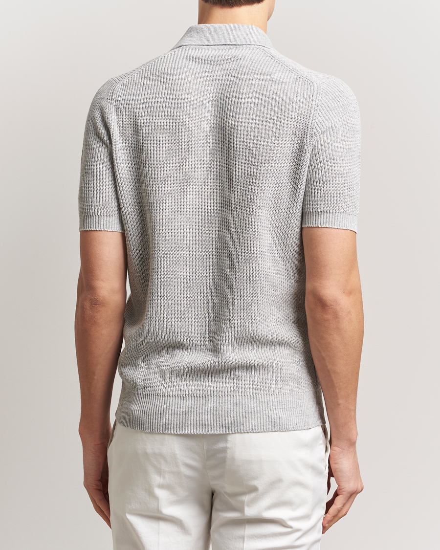 Mies | Pikeet | Brunello Cucinelli | Linen Rib Knitted Polo Pearl Grey