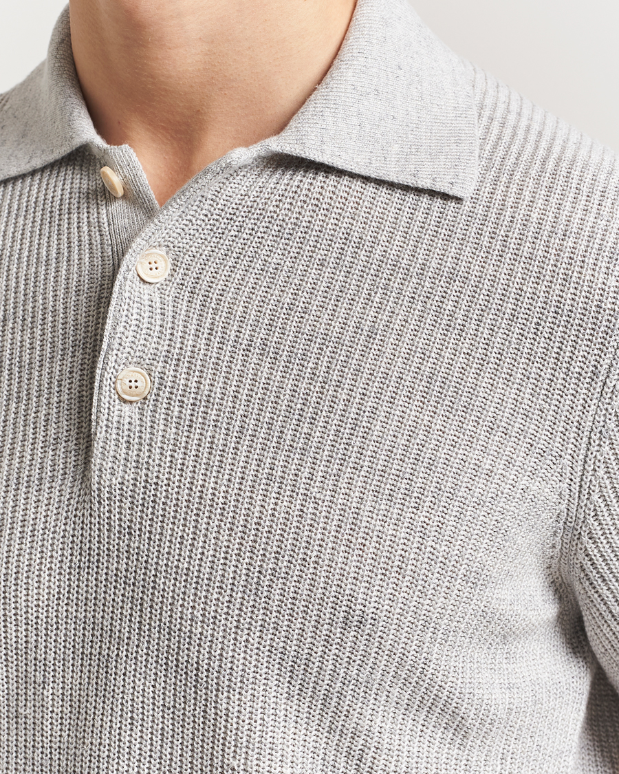 Mies | Pikeet | Brunello Cucinelli | Linen Rib Knitted Polo Pearl Grey