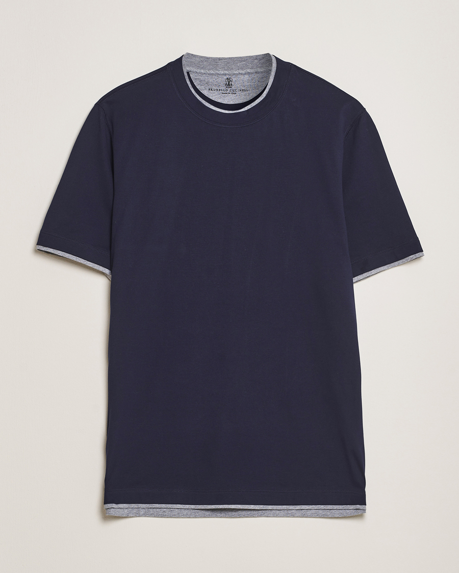 Mies | T-paidat | Brunello Cucinelli | Short Sleeve Contrast T-Shirt Navy