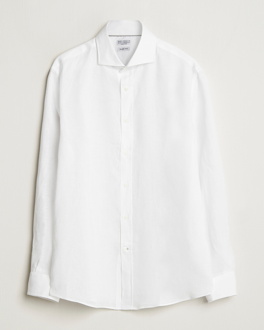 Mies | Kauluspaidat | Brunello Cucinelli | Easy Fit Linen Shirt White