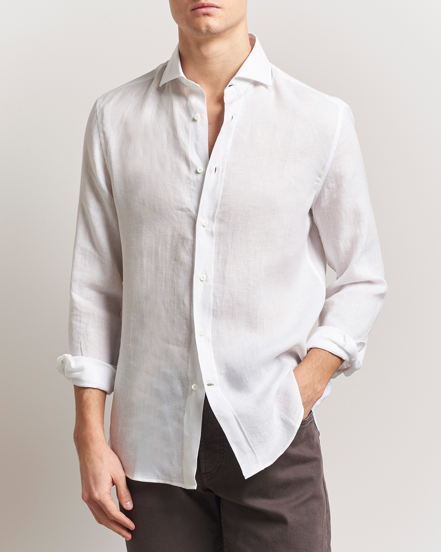Mies | Kauluspaidat | Brunello Cucinelli | Easy Fit Linen Shirt White