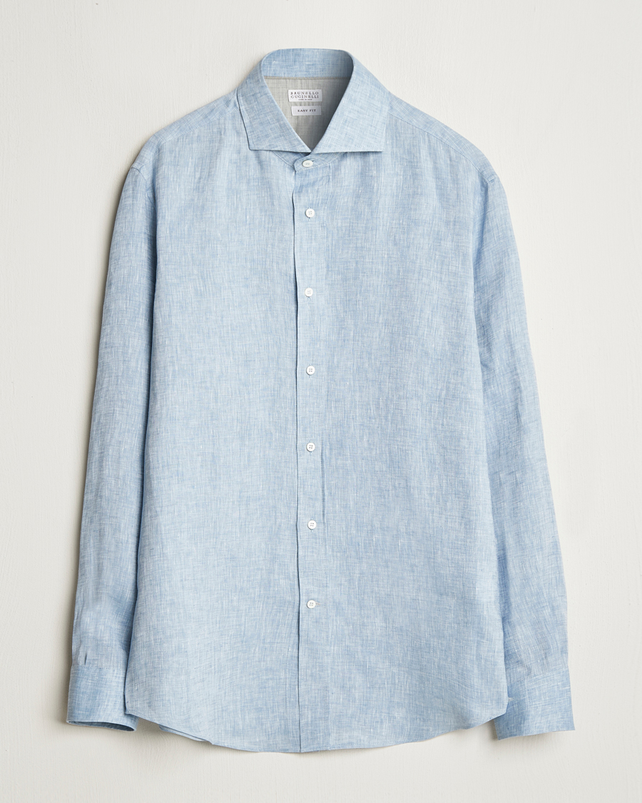 Mies | Kauluspaidat | Brunello Cucinelli | Easy Fit Linen Shirt Light Blue