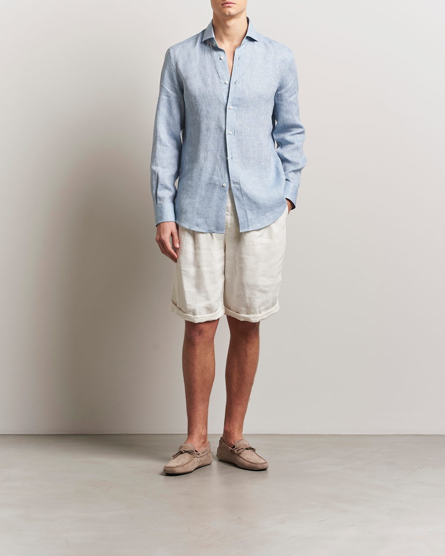 Mies | Kauluspaidat | Brunello Cucinelli | Easy Fit Linen Shirt Light Blue