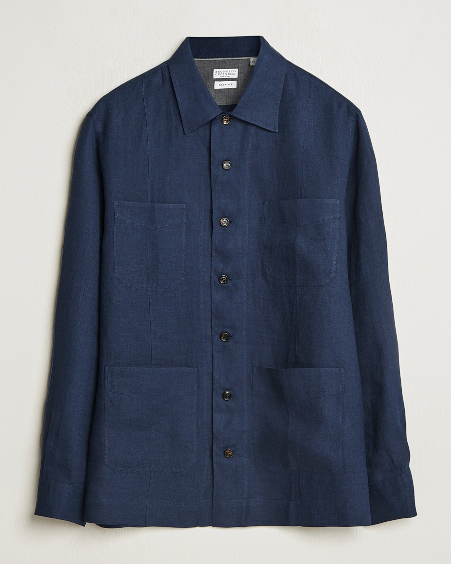 Mies | Takit | Brunello Cucinelli | Cuban Linen Shirt Jacket Dark Blue