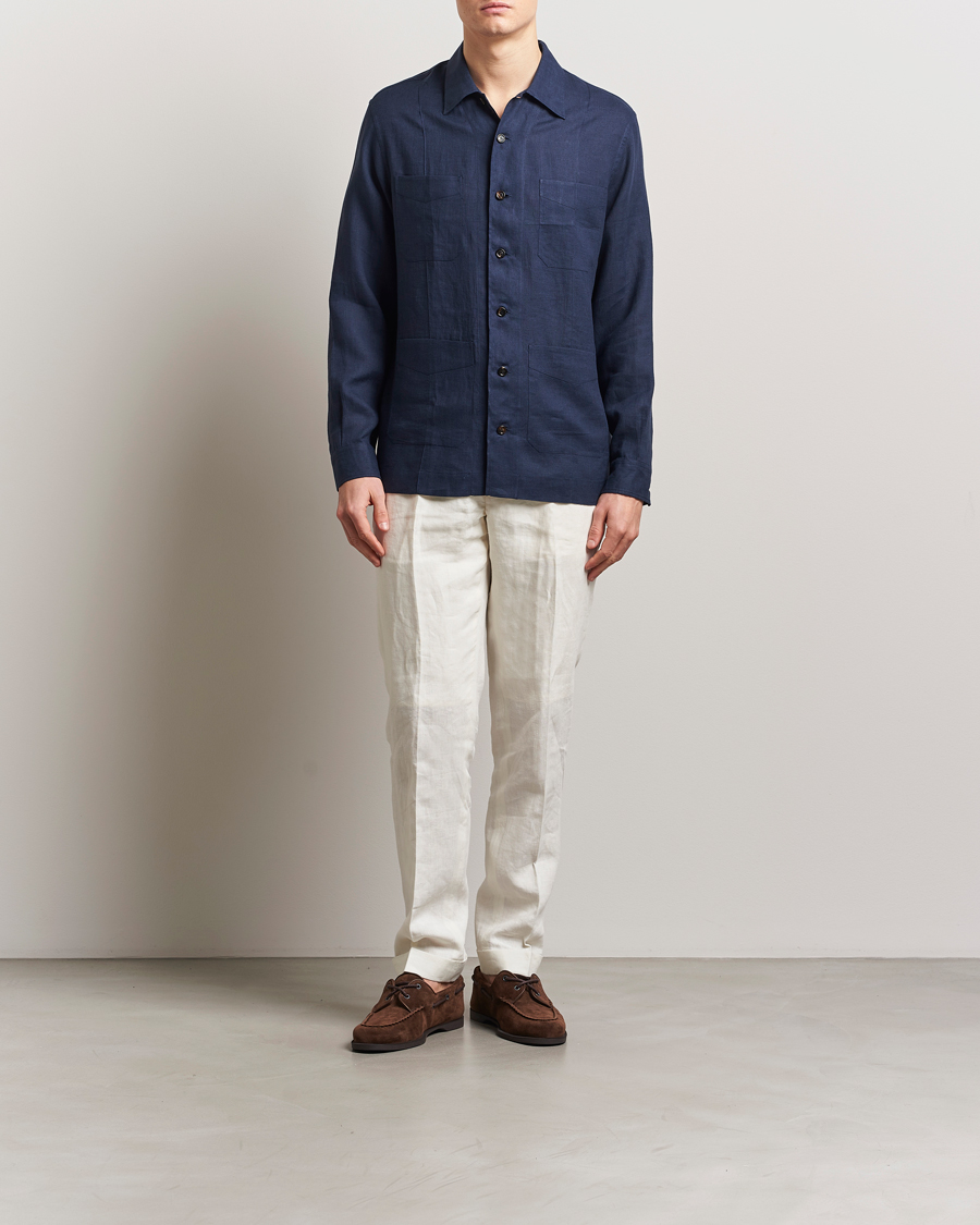 Mies | Takit | Brunello Cucinelli | Cuban Linen Shirt Jacket Dark Blue