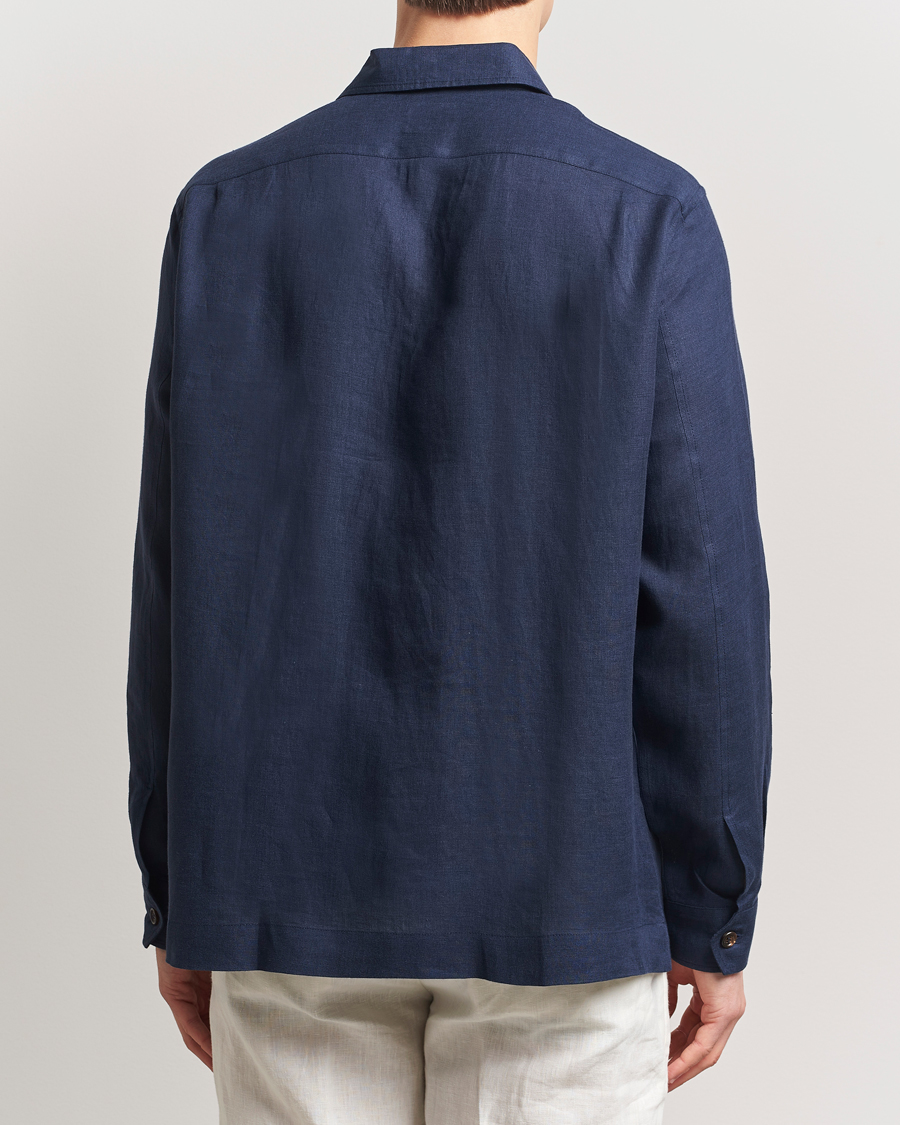 Mies | Takit | Brunello Cucinelli | Cuban Linen Shirt Jacket Dark Blue