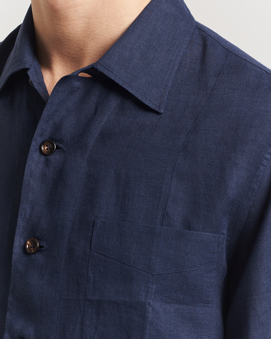 Mies | Takit | Brunello Cucinelli | Cuban Linen Shirt Jacket Dark Blue