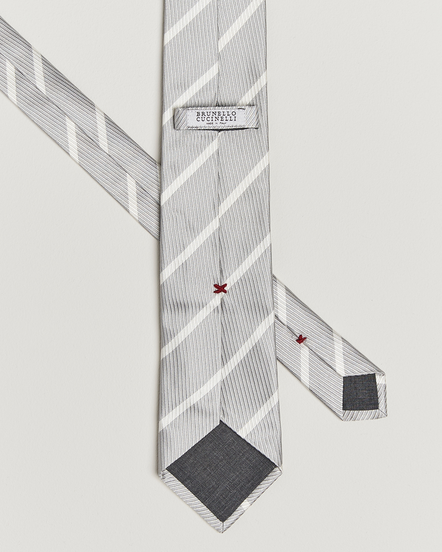 Mies | Brunello Cucinelli Regimental Stripe Silk Tie Light Grey | Brunello Cucinelli | Regimental Stripe Silk Tie Light Grey