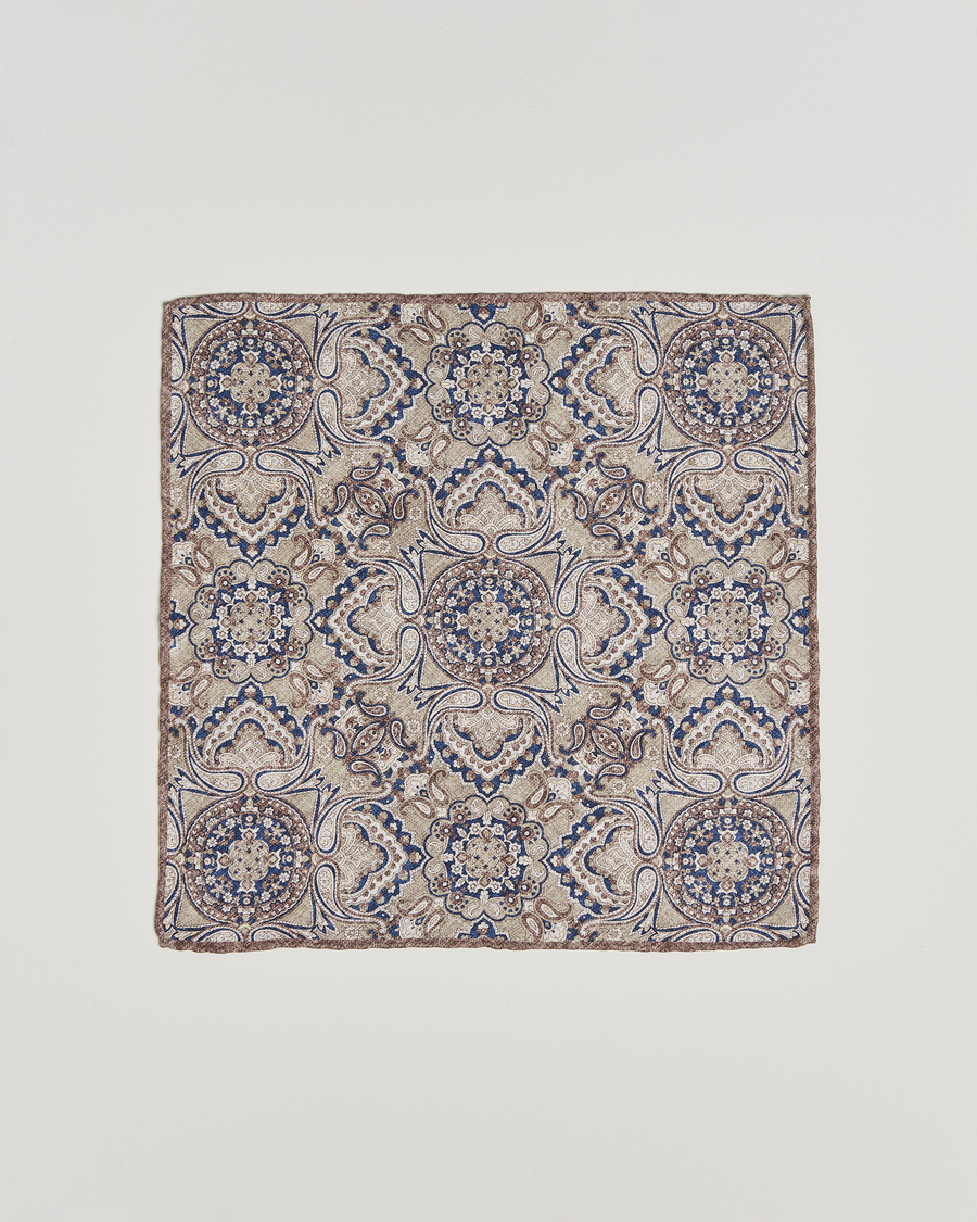 Mies | Brunello Cucinelli Paisley Silk Pocket Square Brown/Blue | Brunello Cucinelli | Paisley Silk Pocket Square Brown/Blue