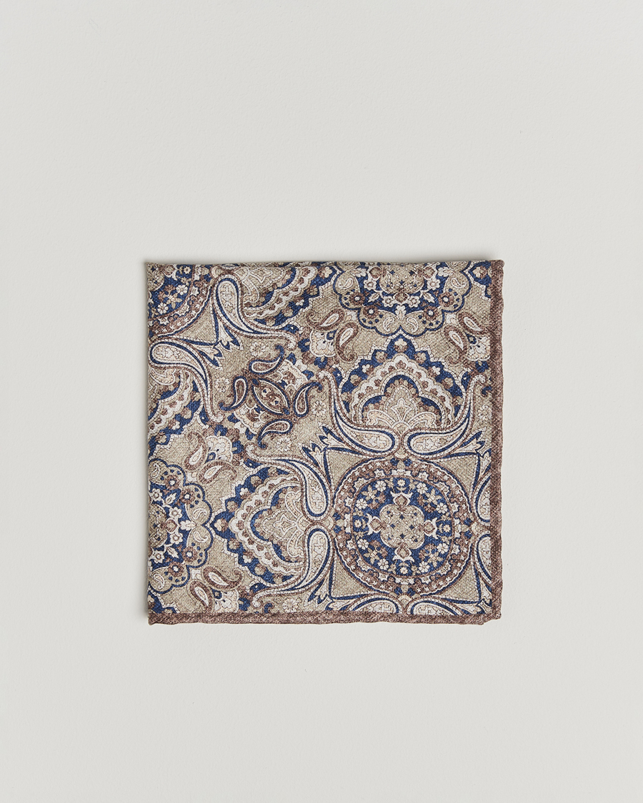 Mies | Brunello Cucinelli Paisley Silk Pocket Square Brown/Blue | Brunello Cucinelli | Paisley Silk Pocket Square Brown/Blue