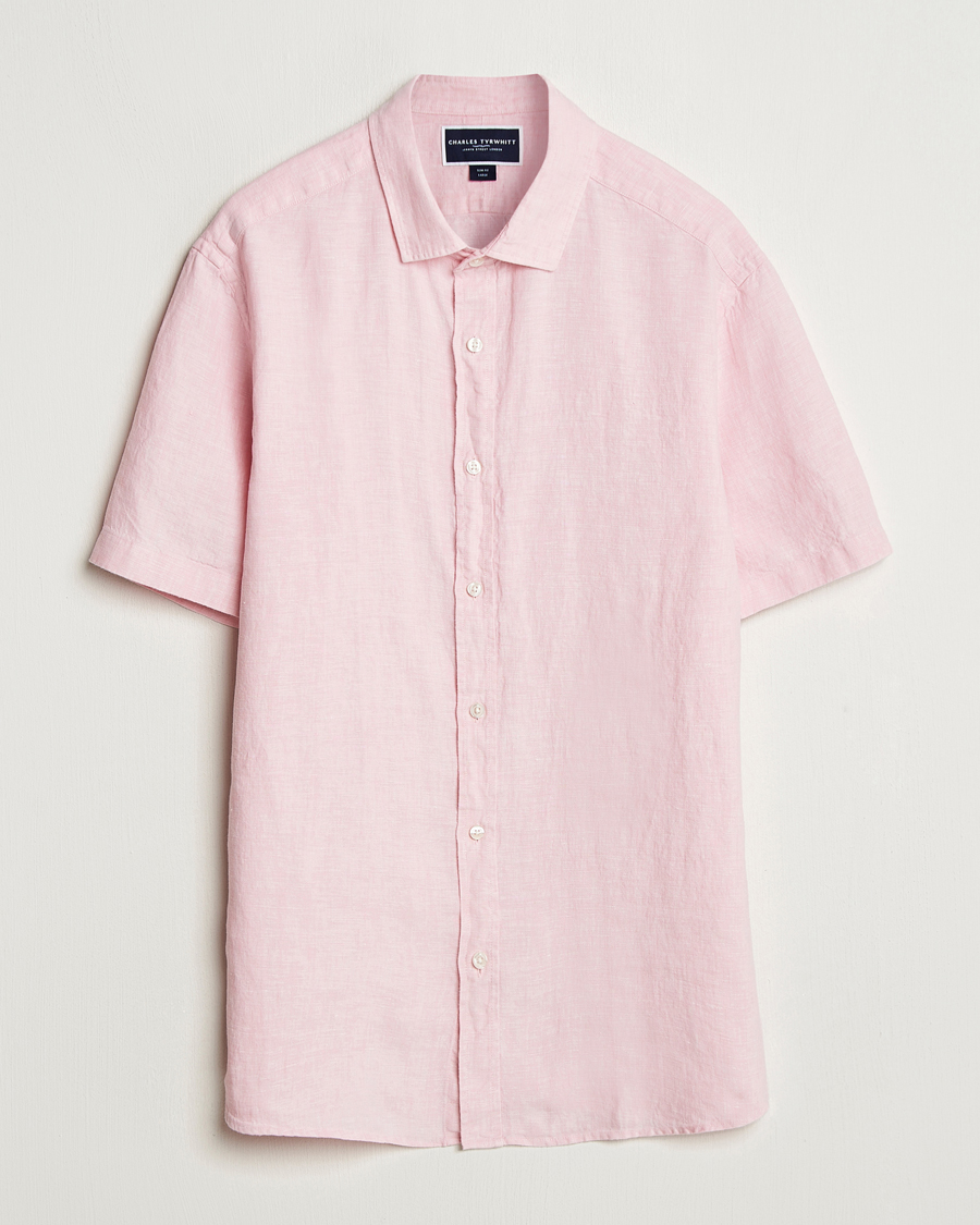 Mies | Kauluspaidat | Charles Tyrwhitt | Pure Linen Short Sleeve Slim Fit Shirt Pink