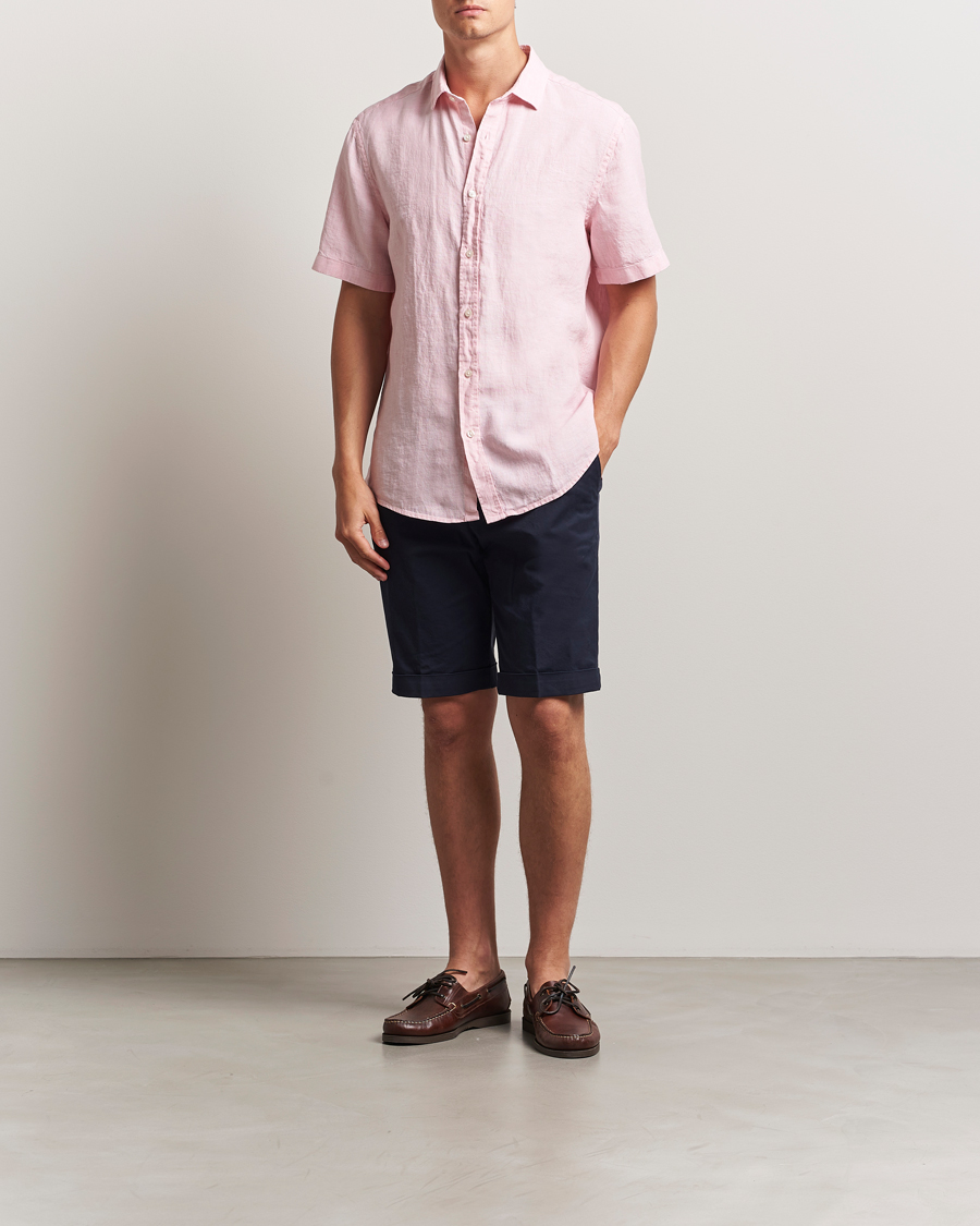 Mies | Kauluspaidat | Charles Tyrwhitt | Pure Linen Short Sleeve Slim Fit Shirt Pink