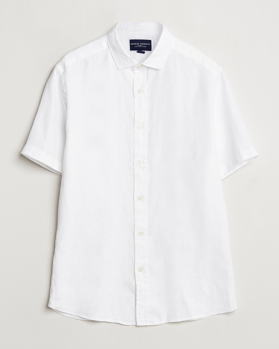 Mies | Kauluspaidat | Charles Tyrwhitt | Pure Linen Short Sleeve Slim Fit Shirt White