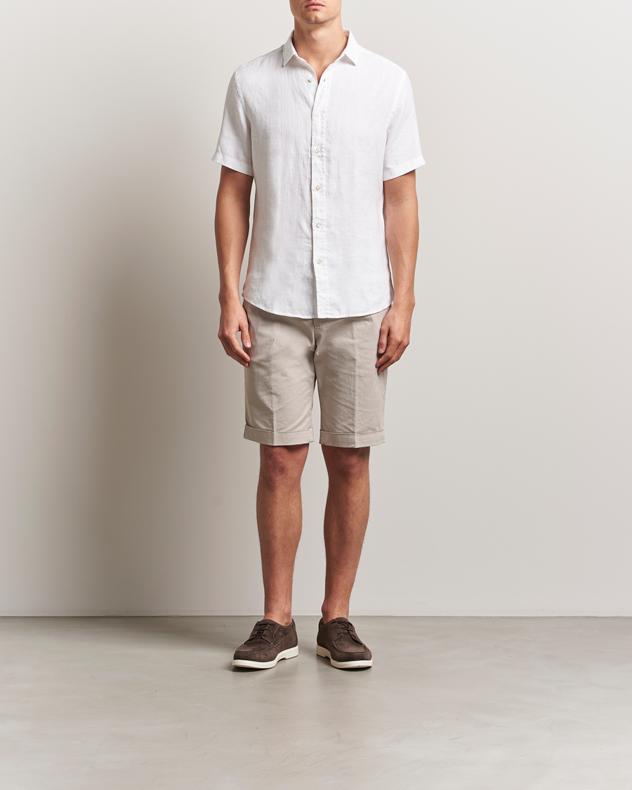 Mies | Kauluspaidat | Charles Tyrwhitt | Pure Linen Short Sleeve Slim Fit Shirt White