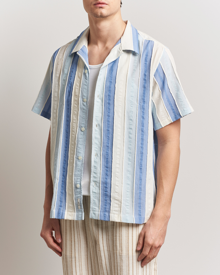 Mies | Kauluspaidat | Forét | Peer Jaquard Short Sleeve Shirt Blue