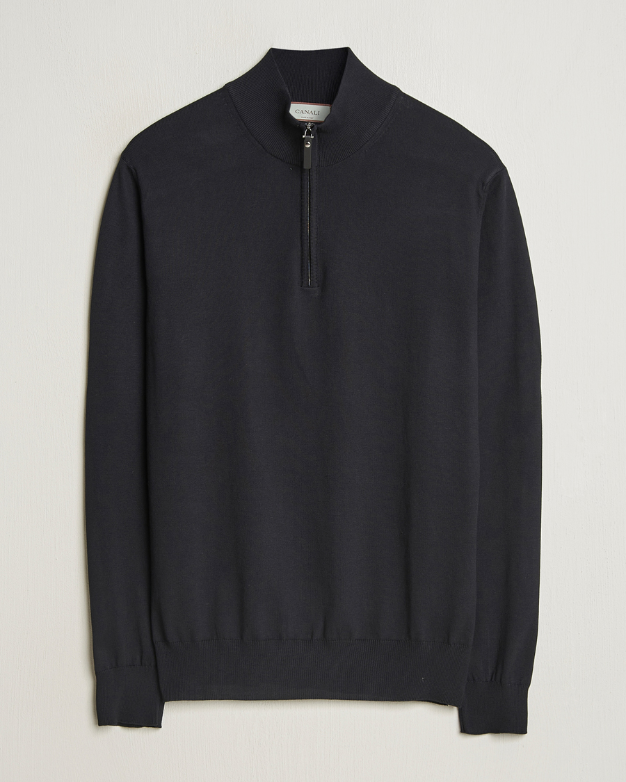 Mies | Puserot | Canali | Cotton Half Zip Black