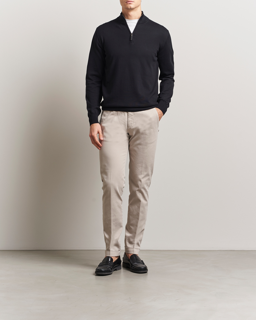 Mies | Puserot | Canali | Cotton Half Zip Black