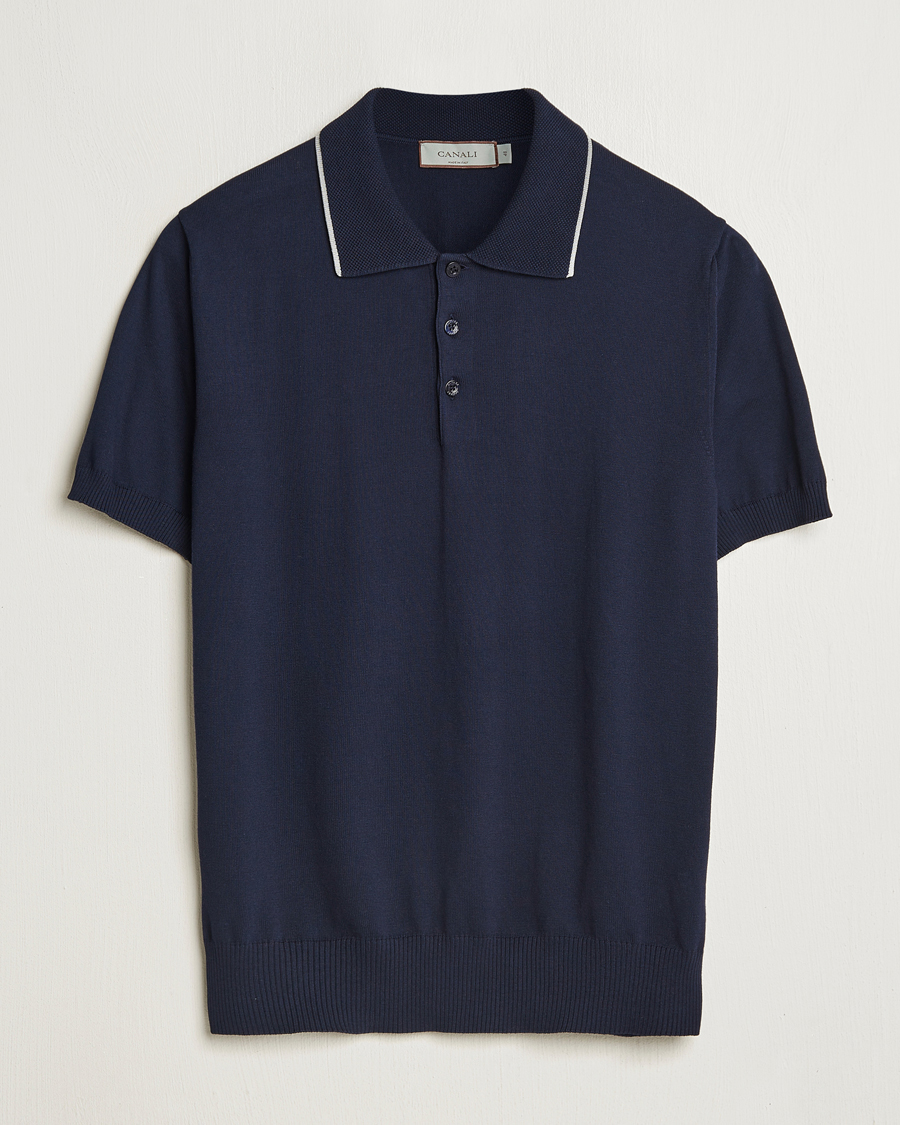 Mies | Pikeet | Canali | Contrast Short Sleeve Polo Navy