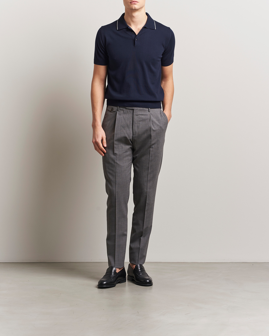 Mies | Pikeet | Canali | Contrast Short Sleeve Polo Navy