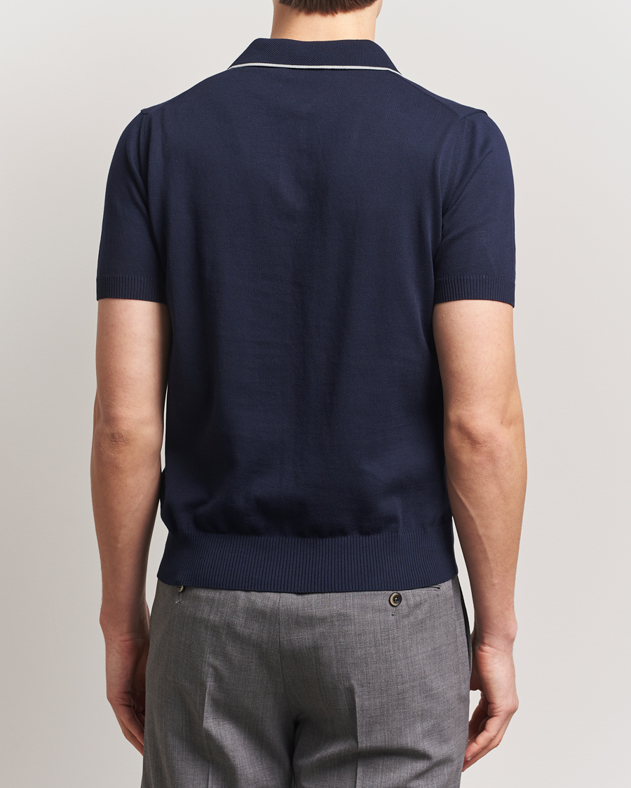 Mies | Pikeet | Canali | Contrast Short Sleeve Polo Navy
