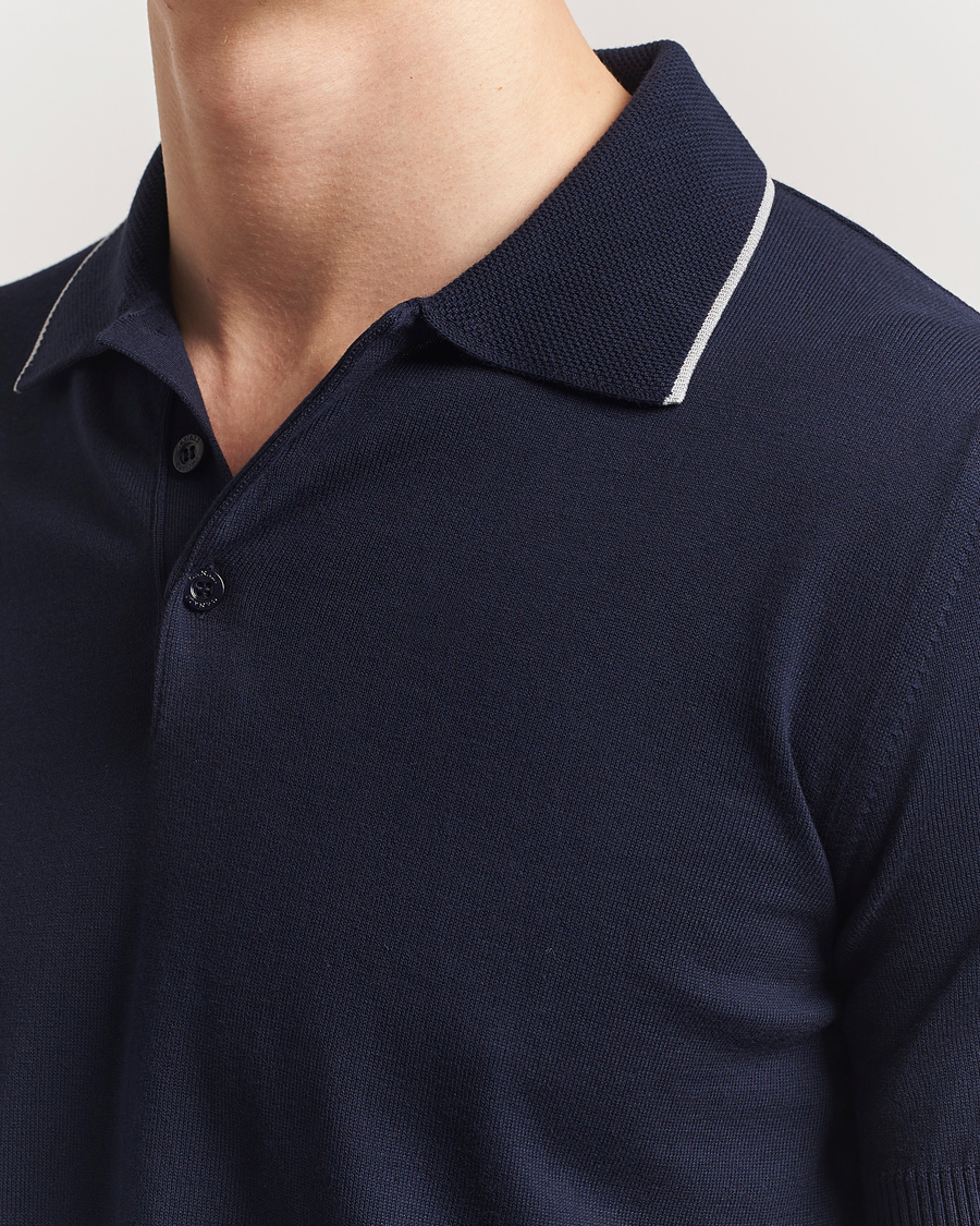 Mies | Pikeet | Canali | Contrast Short Sleeve Polo Navy