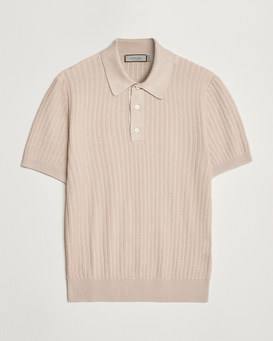 Mies | Pikeet | Canali | Jacquard Short Sleeve Polo Beige