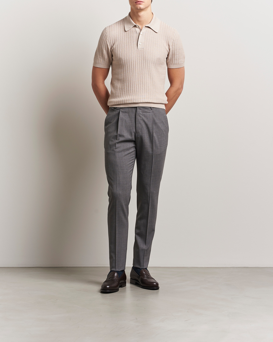 Mies | Pikeet | Canali | Jacquard Short Sleeve Polo Beige