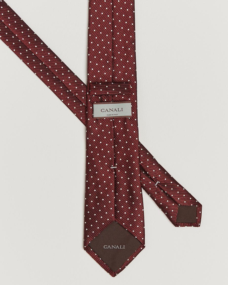 Mies | Canali Micro Dot Silk Tie Burgundy | Canali | Micro Dot Silk Tie Burgundy
