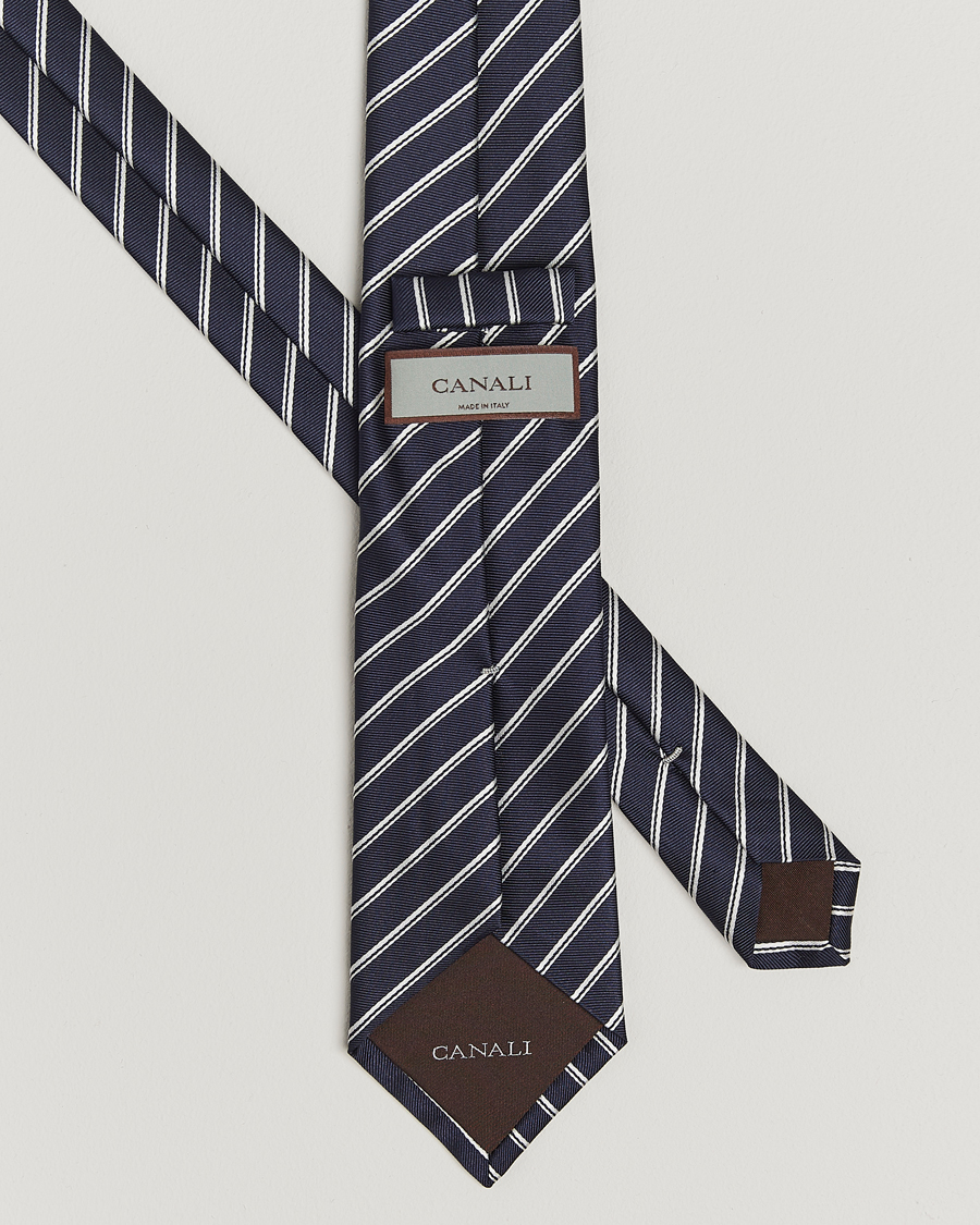 Mies | Canali Regimental Stripe Silk Tie Navy | Canali | Regimental Stripe Silk Tie Navy