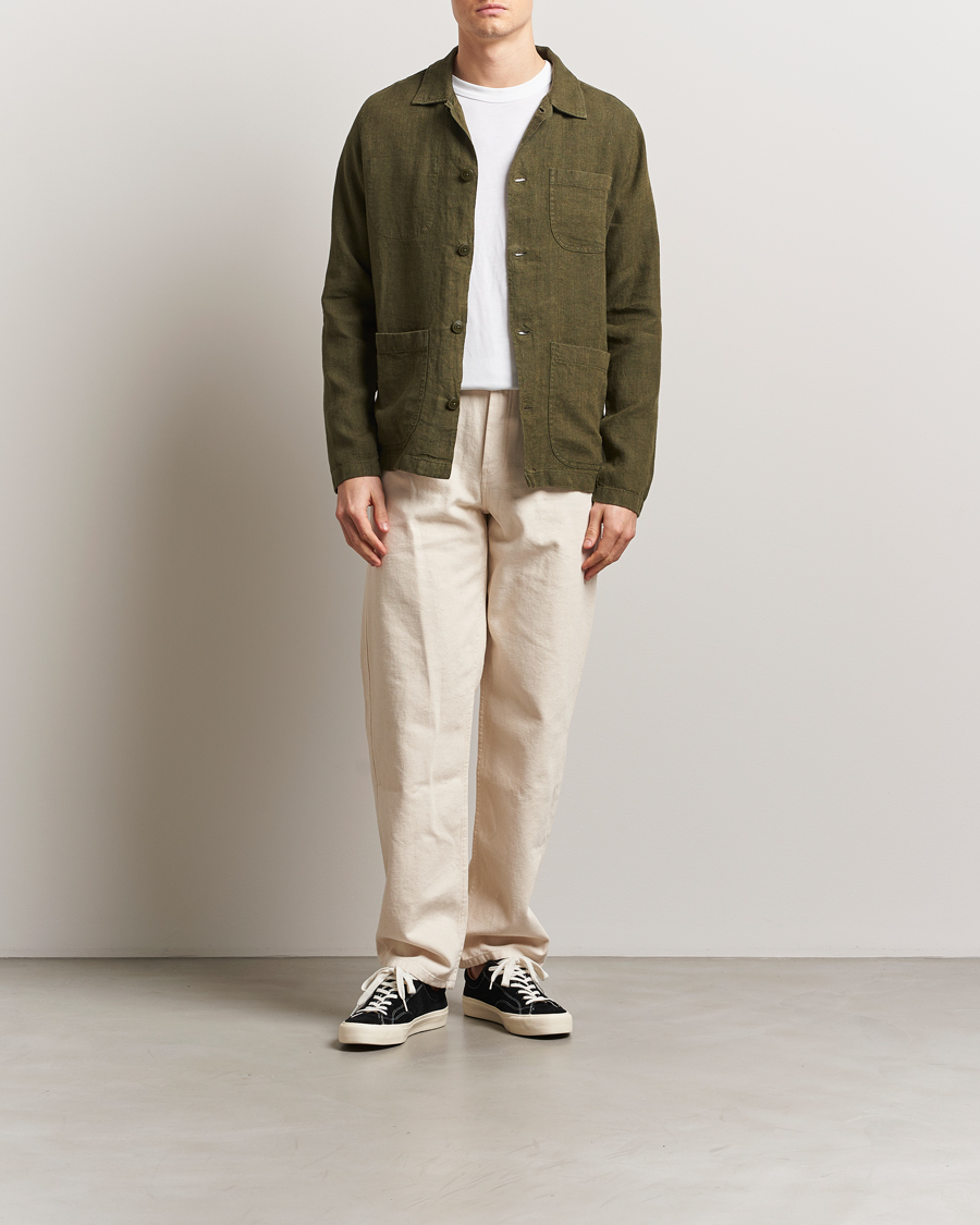 Mies | Kauluspaidat | KnowledgeCotton Apparel | Linen Overshirt Burnt Olive