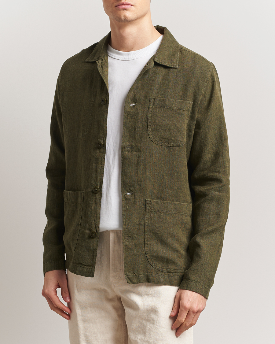 Mies | Kauluspaidat | KnowledgeCotton Apparel | Linen Overshirt Burnt Olive