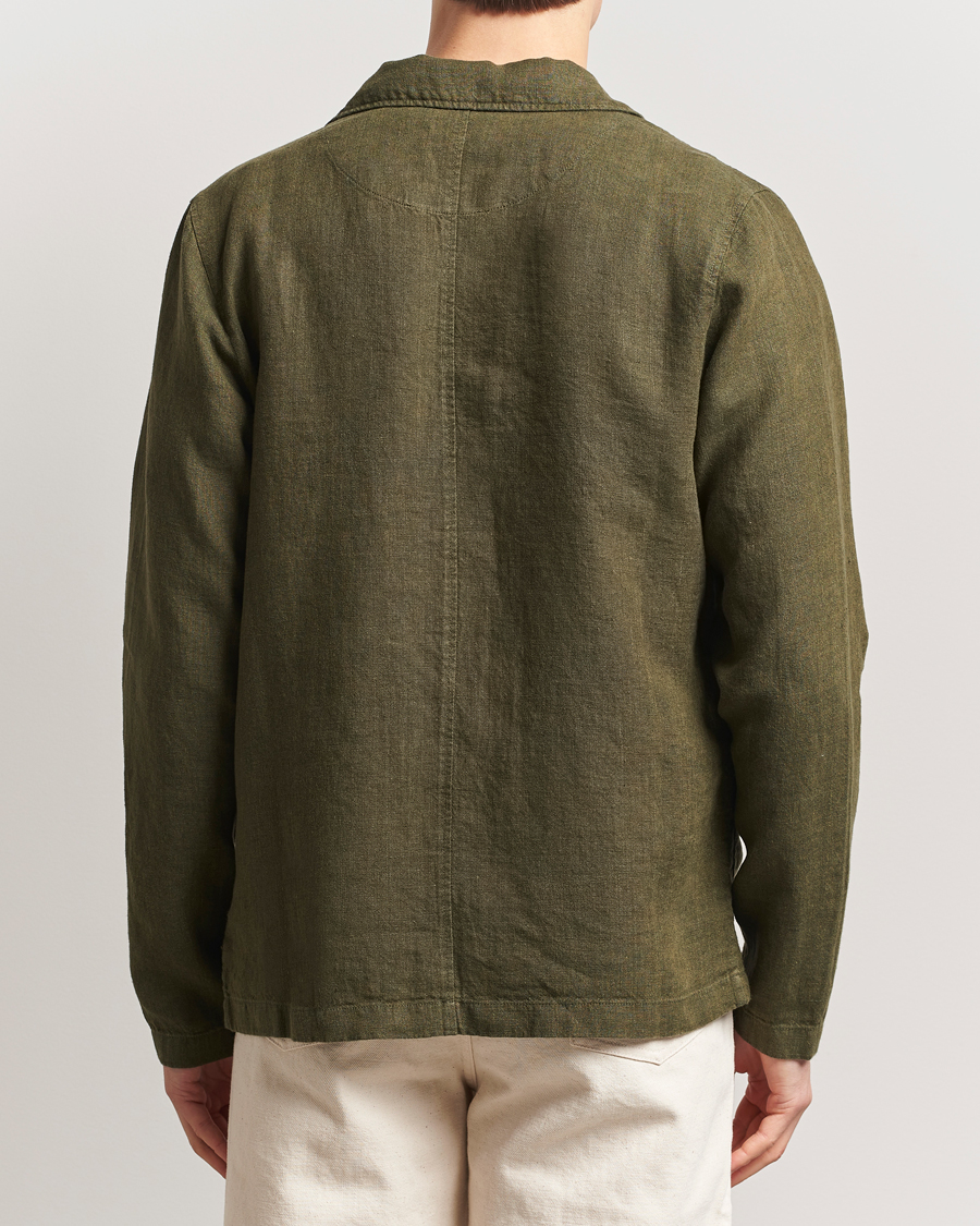 Mies | Kauluspaidat | KnowledgeCotton Apparel | Linen Overshirt Burnt Olive
