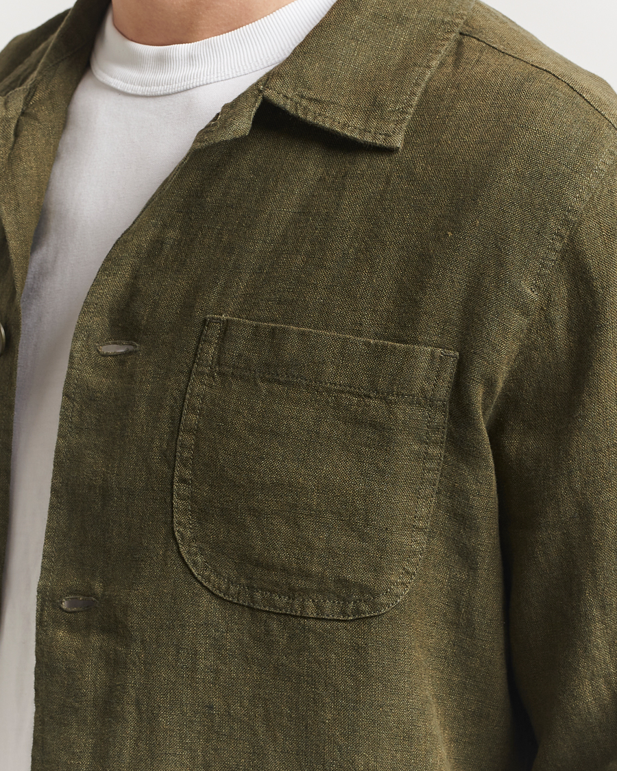 Mies | Kauluspaidat | KnowledgeCotton Apparel | Linen Overshirt Burnt Olive