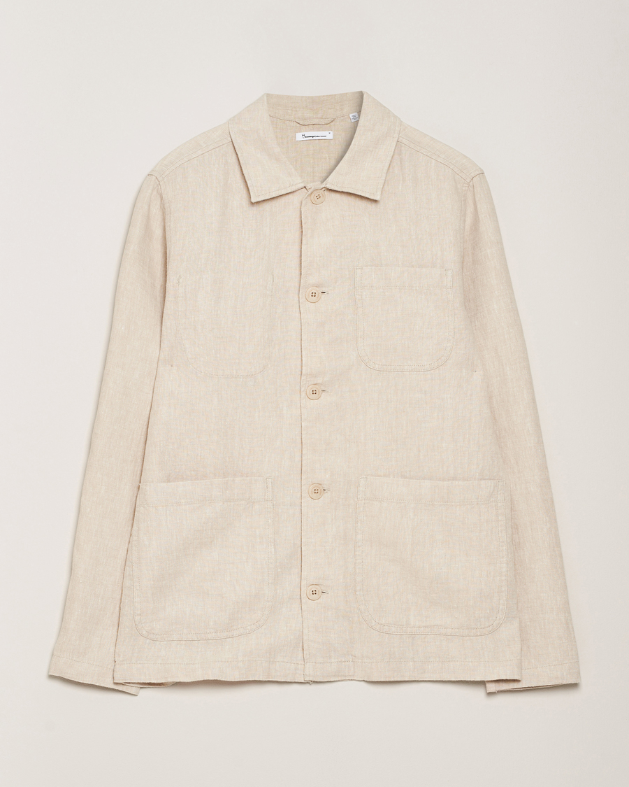 Mies | Kauluspaidat | KnowledgeCotton Apparel | Linen Overshirt Light Feather Grey