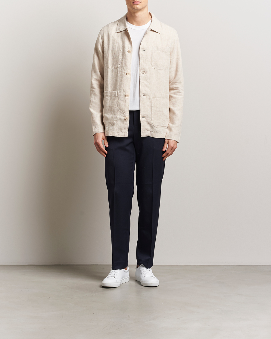 Mies | Kauluspaidat | KnowledgeCotton Apparel | Linen Overshirt Light Feather Grey