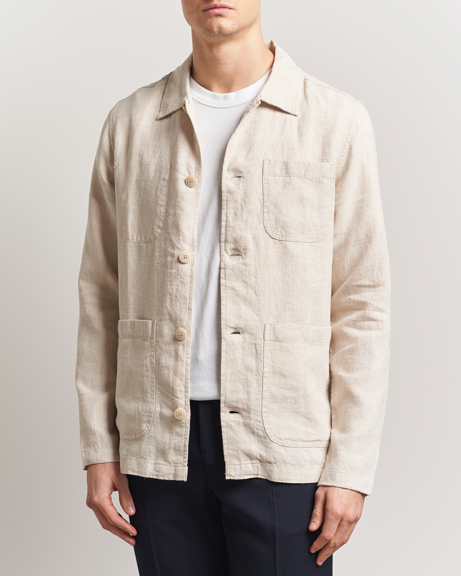 Mies | Kauluspaidat | KnowledgeCotton Apparel | Linen Overshirt Light Feather Grey