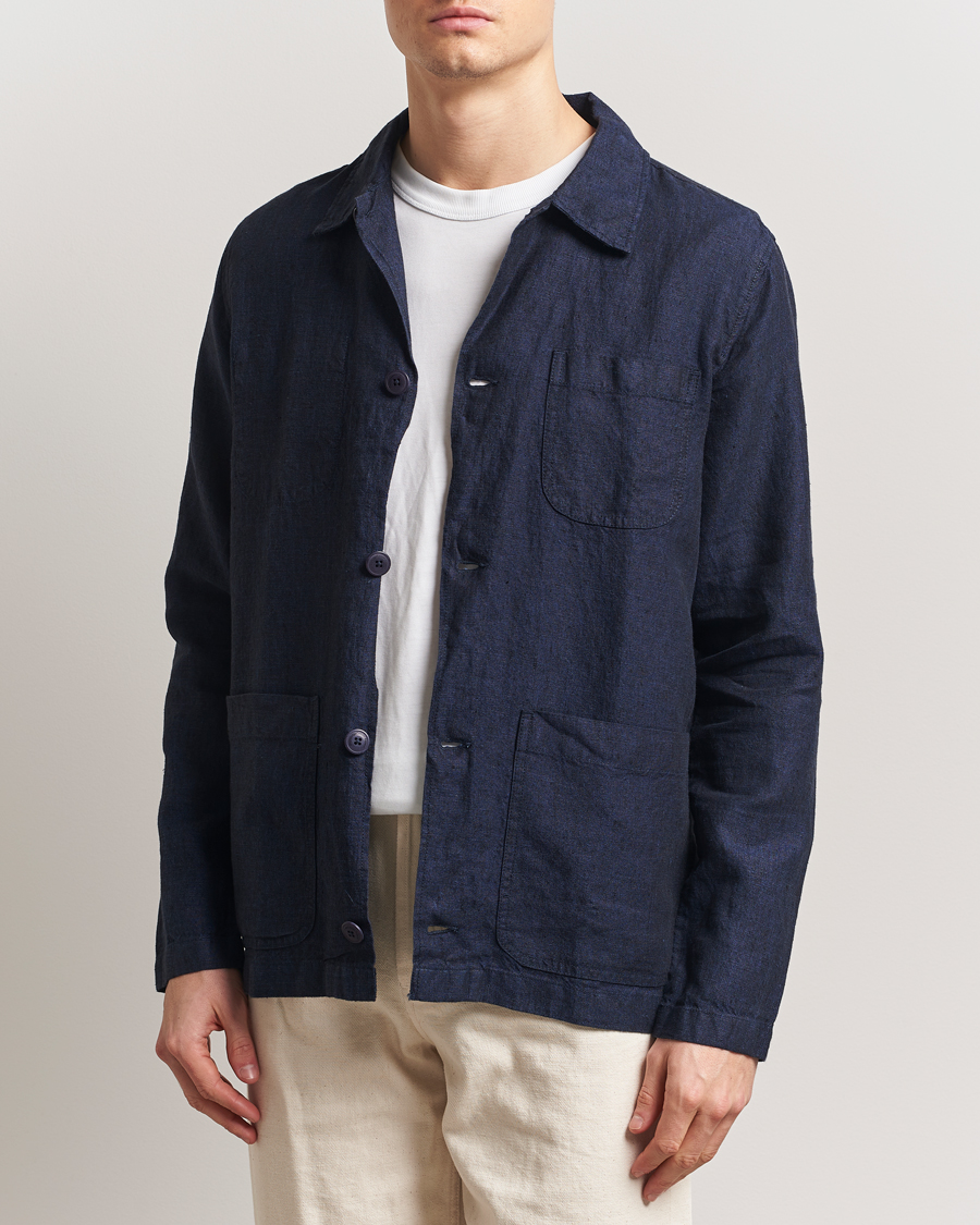 Mies | Kauluspaidat | KnowledgeCotton Apparel | Linen Overshirt Total Eclipse