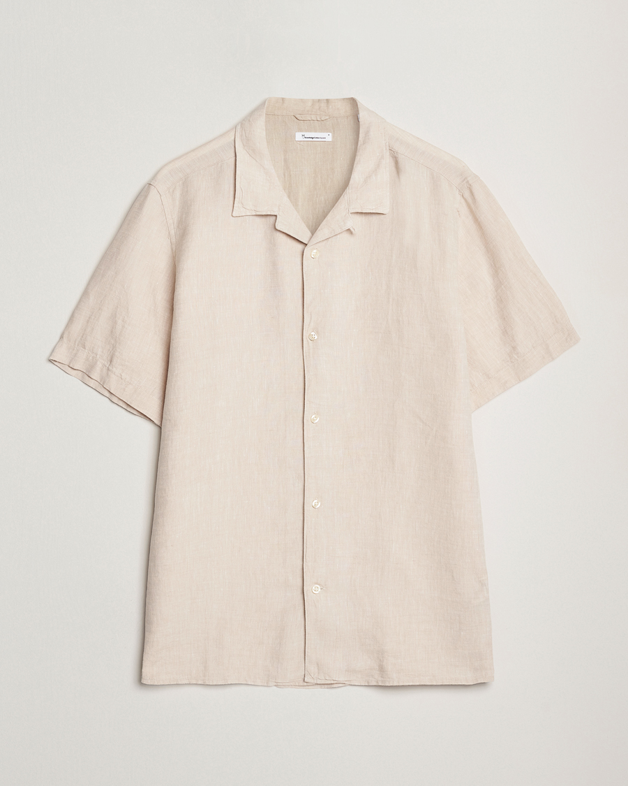 Mies | Kauluspaidat | KnowledgeCotton Apparel | Short Sleeve Linen Resort Shirt Light Feather Grey