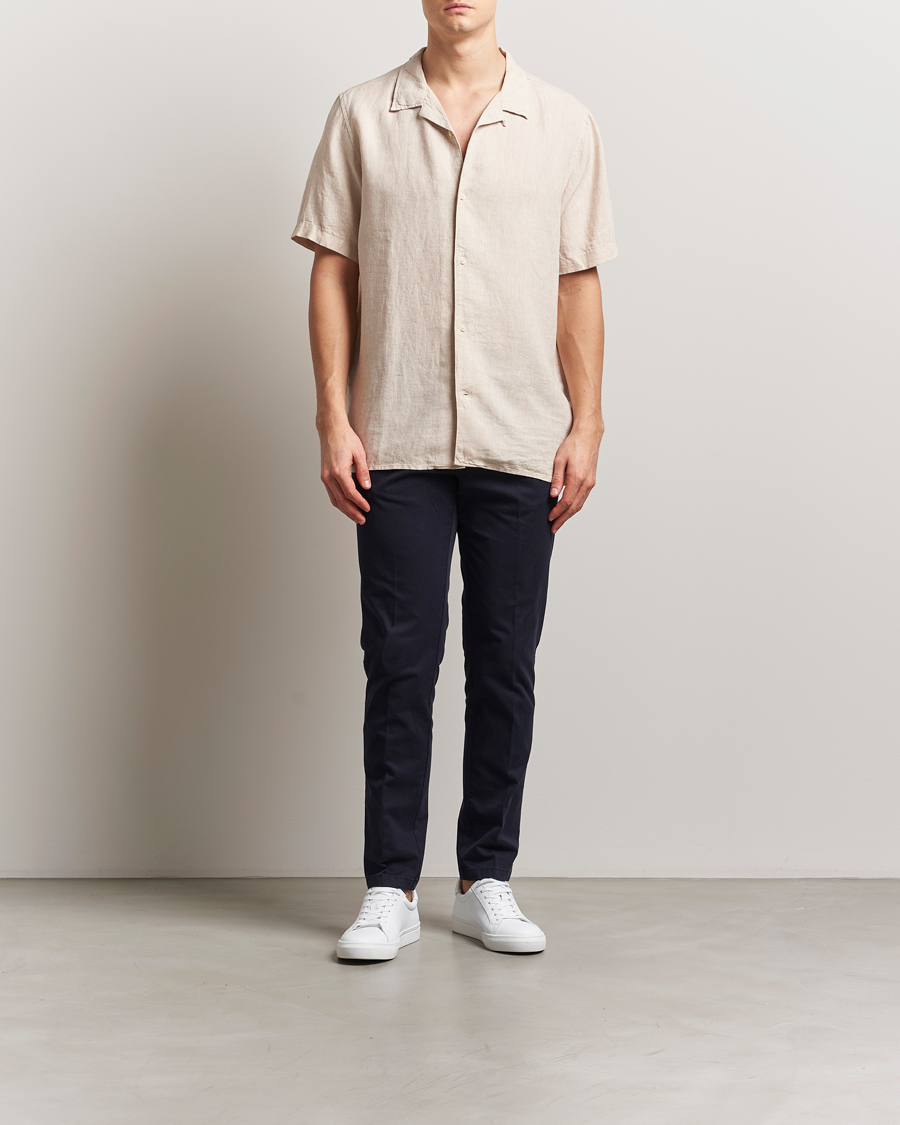 Mies | Kauluspaidat | KnowledgeCotton Apparel | Short Sleeve Linen Resort Shirt Light Feather Grey
