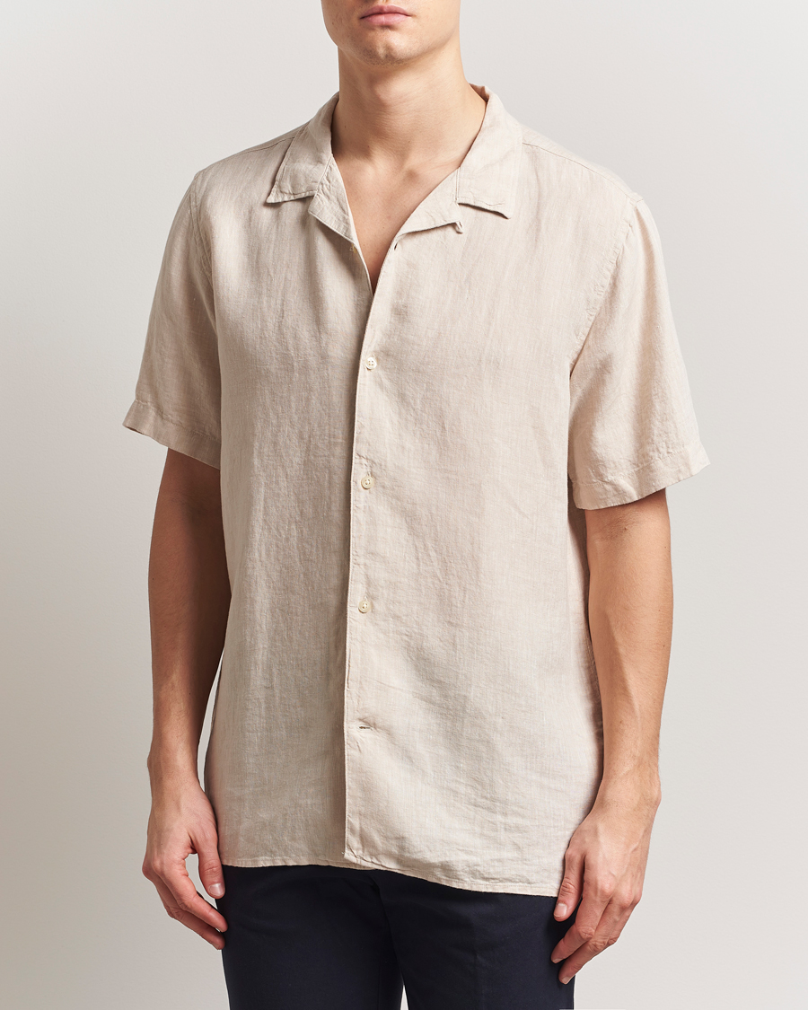 Mies | Kauluspaidat | KnowledgeCotton Apparel | Short Sleeve Linen Resort Shirt Light Feather Grey
