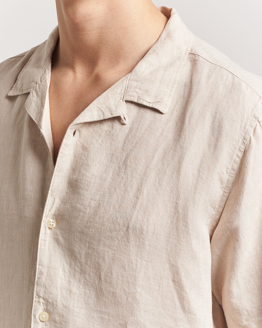 Mies | Kauluspaidat | KnowledgeCotton Apparel | Short Sleeve Linen Resort Shirt Light Feather Grey