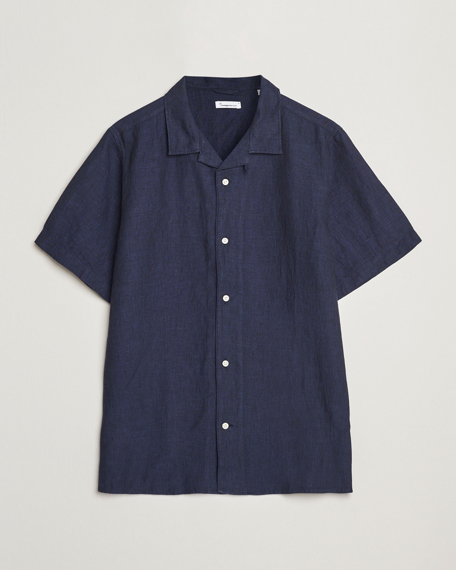 Mies | Kauluspaidat | KnowledgeCotton Apparel | Short Sleeve Linen Resort Shirt Total Eclipse