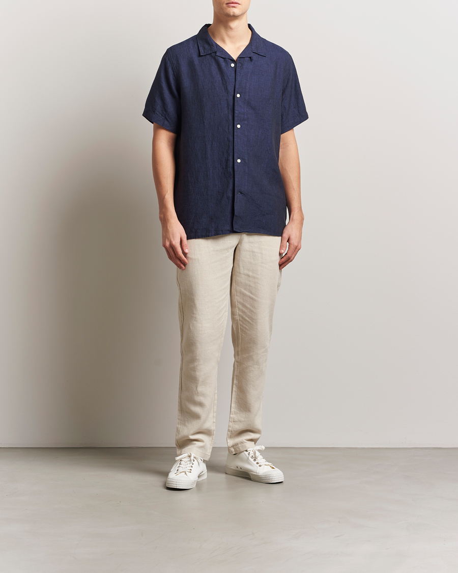 Mies | Kauluspaidat | KnowledgeCotton Apparel | Short Sleeve Linen Resort Shirt Total Eclipse