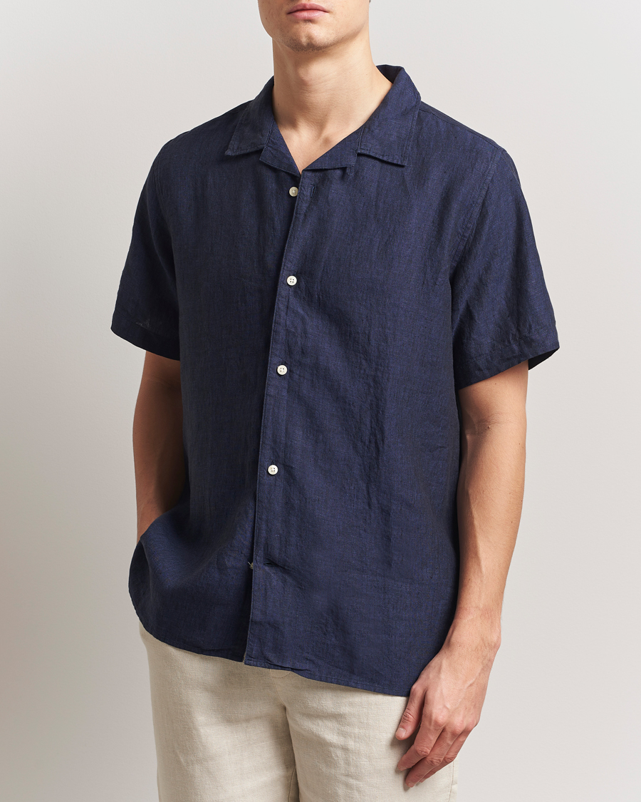 Mies | Kauluspaidat | KnowledgeCotton Apparel | Short Sleeve Linen Resort Shirt Total Eclipse