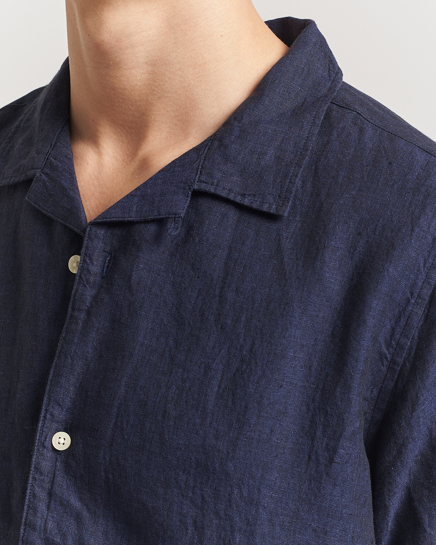 Mies | Kauluspaidat | KnowledgeCotton Apparel | Short Sleeve Linen Resort Shirt Total Eclipse