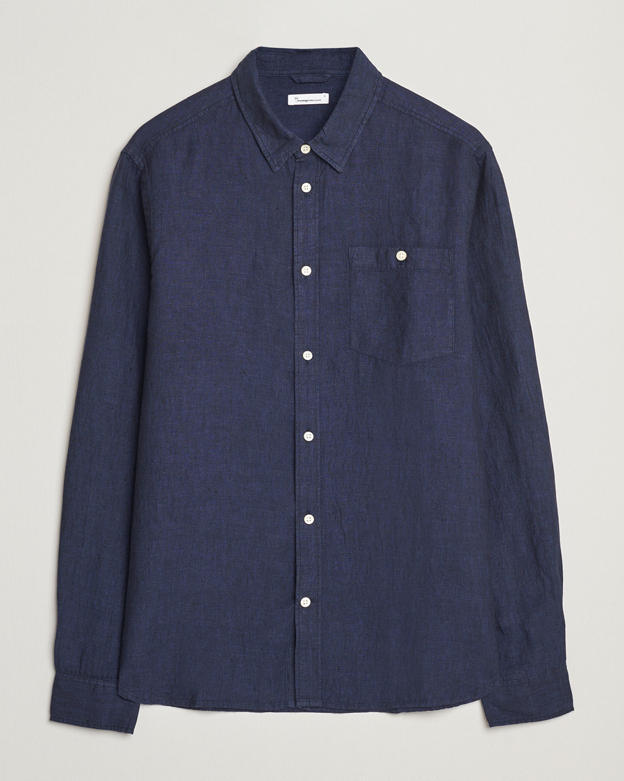 Mies | Kauluspaidat | KnowledgeCotton Apparel | Regular Linen Shirt Total Eclipse