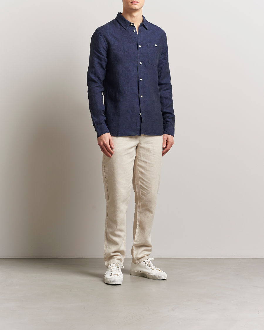 Mies | Kauluspaidat | KnowledgeCotton Apparel | Regular Linen Shirt Total Eclipse
