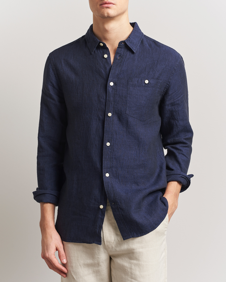 Mies | Kauluspaidat | KnowledgeCotton Apparel | Regular Linen Shirt Total Eclipse