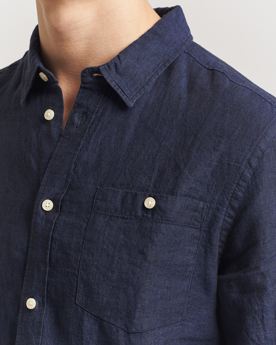 Mies | Kauluspaidat | KnowledgeCotton Apparel | Regular Linen Shirt Total Eclipse